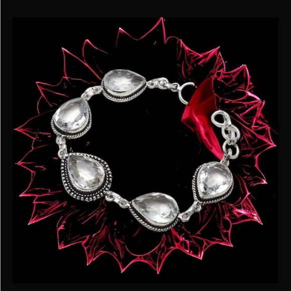 White Topaz Gemstone Handcrafted In India Toggle Bracelet Size 7-8” New W Tags - Picture 4 of 12